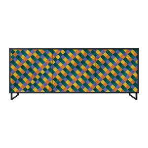 PAINTED SQUARES MIX Komoda 3 drzwi Czarna-Metalowa ramka czarna 441898 PAINTED SQUARES MIX Komoda 3 drzwi Czarna-Metalowa ramka czarna 441898