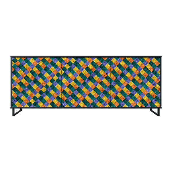 PAINTED SQUARES MIX Komoda 3 drzwi Czarna-Metalowa ramka czarna 441898