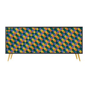 PAINTED SQUARES MIX Komoda 3 drzwi Czarna-Metalowa szpilka złota 442061 PAINTED SQUARES MIX Komoda 3 drzwi Czarna-Metalowa szpilka złota 442061