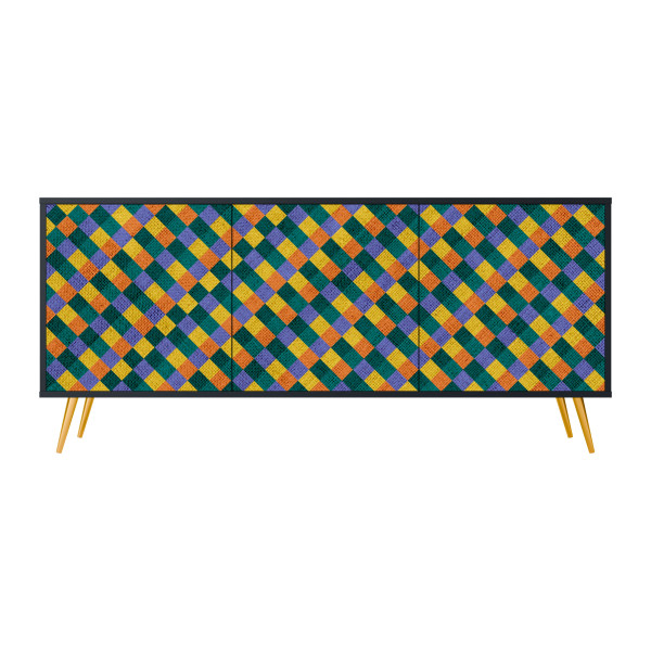 PAINTED SQUARES MIX Komoda 3 drzwi Czarna-Metalowa szpilka złota 442061