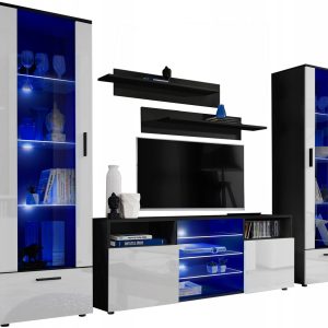 Pan Igiełka Meblościanka Blue LED Czarny Biały Dąb Wotan Zestaw Mebli 341874 Pan Igiełka Meblościanka Blue LED Czarny Biały Dąb Wotan Zestaw Mebli 341874