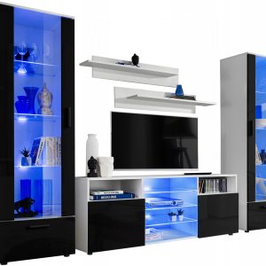 Pan Igiełka Meblościanka Blue LED Czarny Biały Dąb Wotan Zestaw Mebli 341863 Pan Igiełka Meblościanka Blue LED Czarny Biały Dąb Wotan Zestaw Mebli 341863
