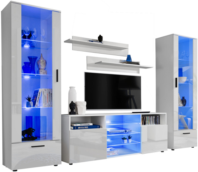 Pan Igiełka Meblościanka Blue LED Czarny Biały Dąb Wotan Zestaw Mebli 341880