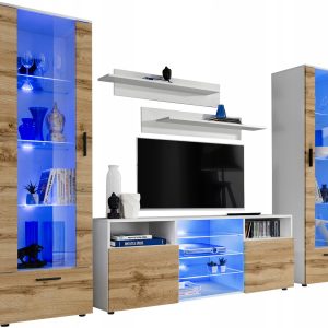 Pan Igiełka Meblościanka Blue LED Czarny Biały Dąb Wotan Zestaw Mebli 341889 Pan Igiełka Meblościanka Blue LED Czarny Biały Dąb Wotan Zestaw Mebli 341889