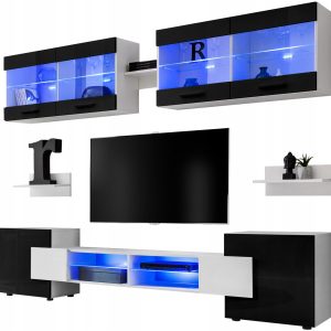 Pan Igiełka – Meblościanka do Salonu Biały Czarny, Zestaw Mebli 806607 Pan Igiełka – Meblościanka do Salonu Biały Czarny, Zestaw Mebli 806607
