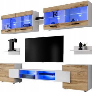 Pan Igiełka – Meblościanka do Salonu LED RGB Biały Dąb Wotan, Zestaw Mebli 806586 Pan Igiełka – Meblościanka do Salonu LED RGB Biały Dąb Wotan, Zestaw Mebli 806586