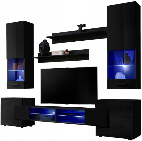 Pan Igiełka - Meblościanka do Salonu LED RGB Czarny, Zestaw Mebli 756656