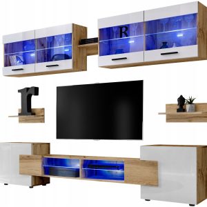 Pan Igiełka – Meblościanka do Salonu LED RGB Dąb Wotan Biały, Zestaw Mebli 806602 Pan Igiełka – Meblościanka do Salonu LED RGB Dąb Wotan Biały, Zestaw Mebli 806602
