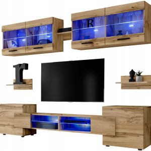 Pan Igiełka – Meblościanka do Salonu LED RGB Dąb Wotan, Zestaw Mebli 806592 Pan Igiełka – Meblościanka do Salonu LED RGB Dąb Wotan, Zestaw Mebli 806592