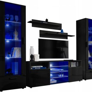 Pan Igiełka Meblościanka LED RGB Czarny Biały Dąb Wotan Zestaw Mebli 341872