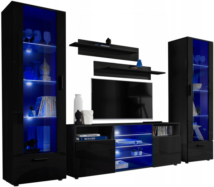 Pan Igiełka Meblościanka LED RGB Czarny Biały Dąb Wotan Zestaw Mebli 341872