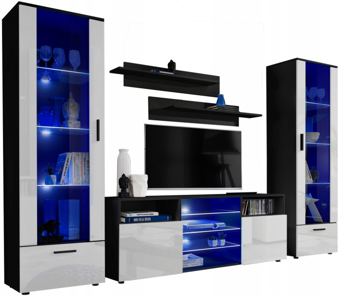 Pan Igiełka Meblościanka LED RGB Czarny Biały Dąb Wotan Zestaw Mebli 341873
