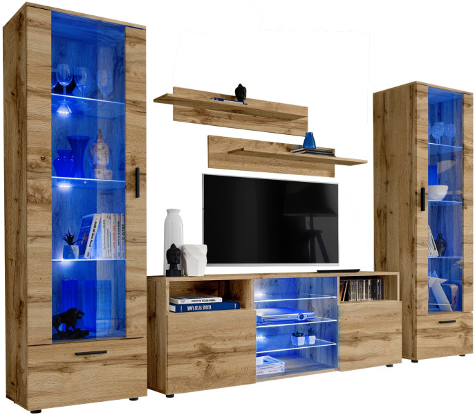 Pan Igiełka Meblościanka LED RGB Czarny Biały Dąb Wotan Zestaw Mebli 341865