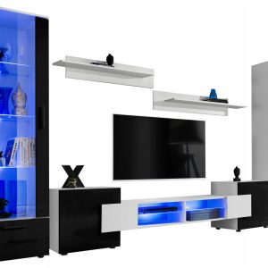 Pan Igiełka Meblościanka LED RGB + Pilot Czarny Biały Dąb Wotan Salon 346117