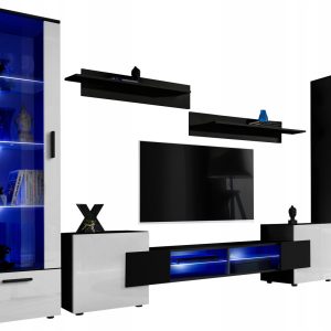 Pan Igiełka Meblościanka LED RGB + Pilot Czarny Biały Dąb Wotan Salon 346118