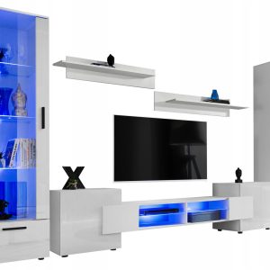 Pan Igiełka Meblościanka LED RGB + Pilot Czarny Biały Dąb Wotan Salon 346119