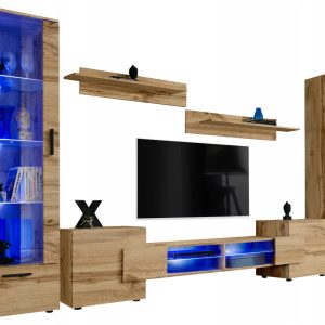 Pan Igiełka Meblościanka LED RGB + Pilot Czarny Biały Dąb Wotan Salon 346120