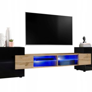 Pan Igiełka Szafka RTV Blue LED Połysk Mat Czarny Biały Dąb Wotan Loft 341814 Pan Igiełka Szafka RTV Blue LED Połysk Mat Czarny Biały Dąb Wotan Loft 341814