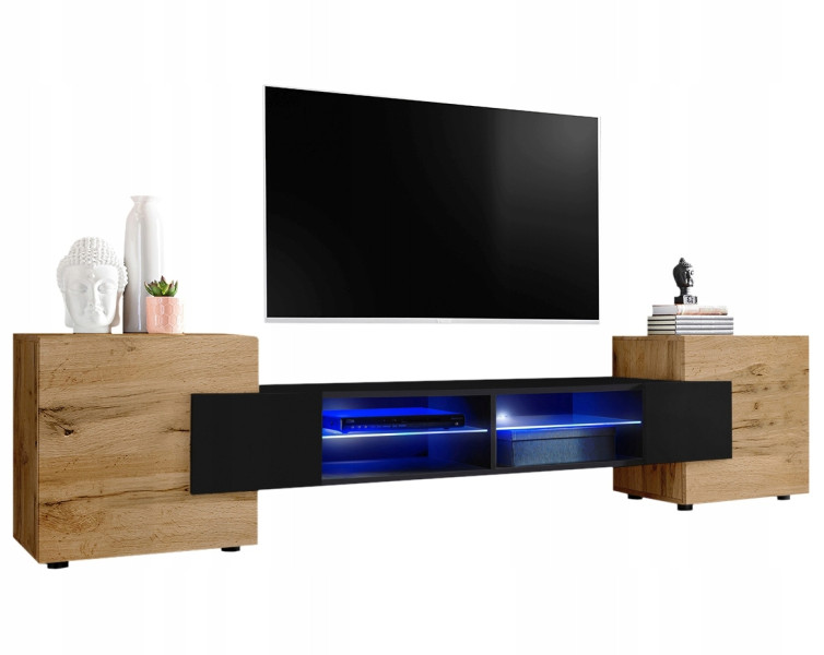 Pan Igiełka Szafka RTV Blue LED Połysk Mat Czarny Biały Dąb Wotan Loft 341842