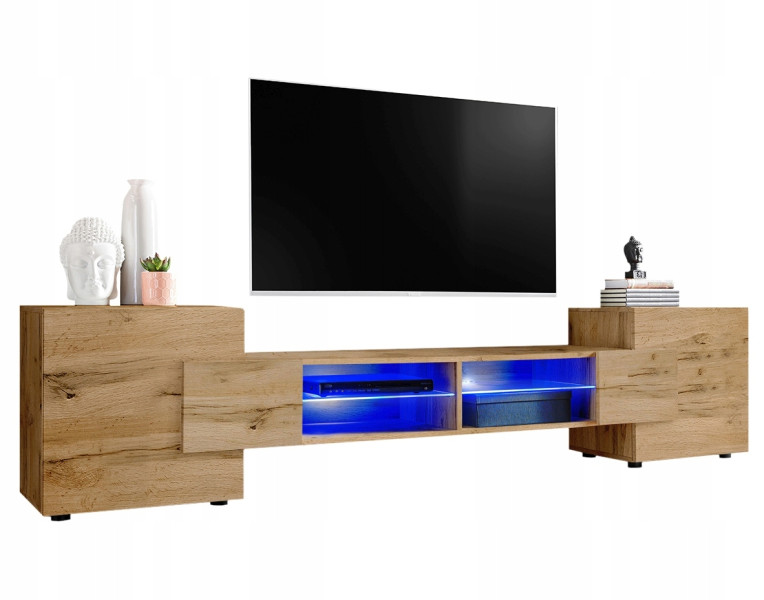 Pan Igiełka Szafka RTV Blue LED Połysk Mat Czarny Biały Dąb Wotan Loft 341843