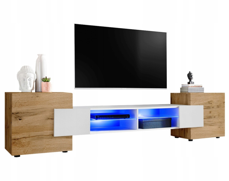 Pan Igiełka Szafka RTV Blue LED Połysk Mat Czarny Biały Dąb Wotan Loft 341845