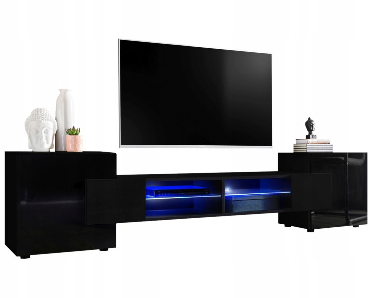 Pan Igiełka Szafka RTV Blue LED Połysk Mat Czarny Biały Dąb Wotan Loft 341810