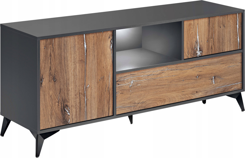 Pan Igiełka Szafka RTV Dąb Bijoux Antracyt 3 Drzwiowa LED Loft Nowoczesna 340990