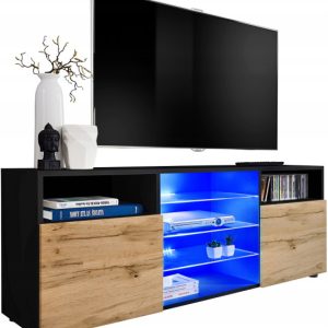 Pan Igiełka Szafka RTV LED Czarny Biały Dąb Wotan Połysk Mat Blue LEDs 341822 Pan Igiełka Szafka RTV LED Czarny Biały Dąb Wotan Połysk Mat Blue LEDs 341822
