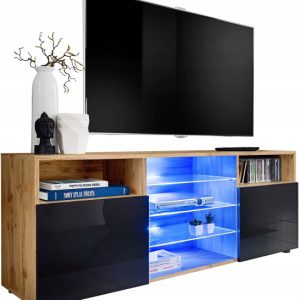 Pan Igiełka Szafka RTV LED Czarny Biały Dąb Wotan Połysk Mat Blue LEDs 341830 Pan Igiełka Szafka RTV LED Czarny Biały Dąb Wotan Połysk Mat Blue LEDs 341830