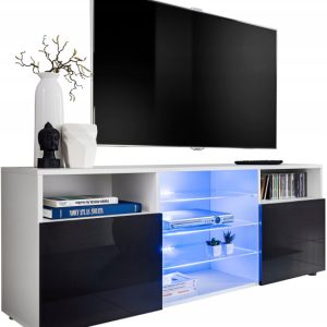 Pan Igiełka Szafka RTV LED Czarny Biały Dąb Wotan Połysk Mat Blue LEDs 341833 Pan Igiełka Szafka RTV LED Czarny Biały Dąb Wotan Połysk Mat Blue LEDs 341833