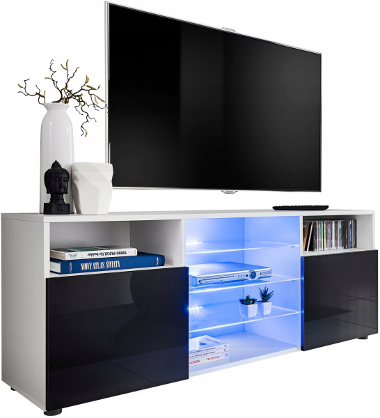 Pan Igiełka Szafka RTV LED Czarny Biały Dąb Wotan Połysk Mat Blue LEDs 341833