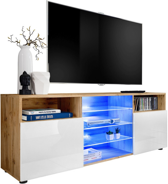 Pan Igiełka Szafka RTV LED Czarny Biały Dąb Wotan Połysk Mat Blue LEDs 341838