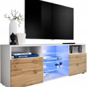 Pan Igiełka Szafka RTV LED Czarny Biały Dąb Wotan Połysk Mat Blue LEDs 341847 Pan Igiełka Szafka RTV LED Czarny Biały Dąb Wotan Połysk Mat Blue LEDs 341847