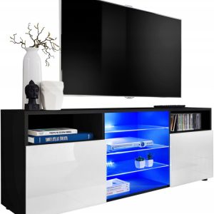 Pan Igiełka Szafka RTV LED Czarny Biały Dąb Wotan Połysk Mat Blue LEDs 341849 Pan Igiełka Szafka RTV LED Czarny Biały Dąb Wotan Połysk Mat Blue LEDs 341849