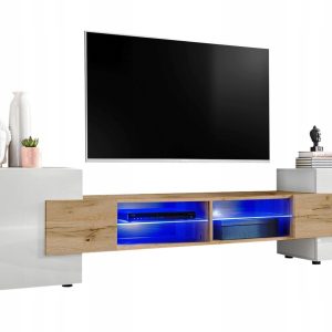 Pan Igiełka Szafka RTV LED Połysk Mat Czarny Biały Dąb Wotan Loft 341837
