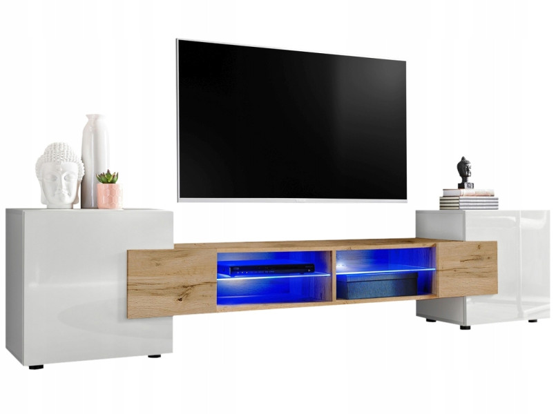 Pan Igiełka Szafka RTV LED RGB Pilot Połysk Mat Czarny Biały Dąb Wotan Loft 341812