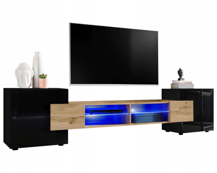 Pan Igiełka Szafka RTV LED RGB Pilot Połysk Mat Czarny Biały Dąb Wotan Loft 341816