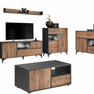 Pan Igiełka Zestaw Mebli Dąb Bijoux Antracyt LED Loft 6 Elementów Salon 341014 Pan Igiełka Zestaw Mebli Dąb Bijoux Antracyt LED Loft 6 Elementów Salon 341014