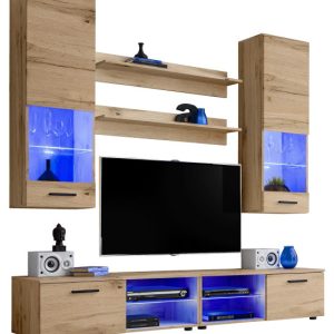 Pan Igiełka – Zestaw Mebli Komplet – Meblościanka RTV z Witrynami LED RGB 758393 Pan Igiełka – Zestaw Mebli Komplet – Meblościanka RTV z Witrynami LED RGB 758393