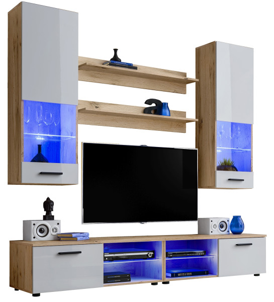 Pan Igiełka - Zestaw Mebli Komplet - Meblościanka RTV z Witrynami LED RGB 758395