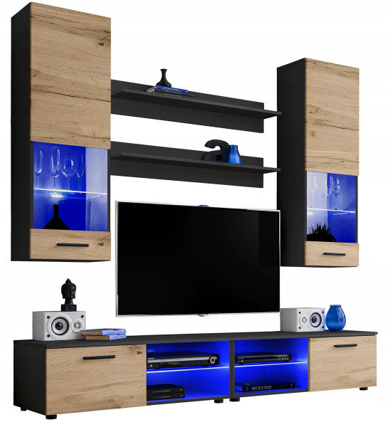 Pan Igiełka - Zestaw Mebli Komplet - Meblościanka RTV z Witrynami LED RGB 758404