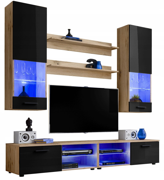 Pan Igiełka - Zestaw Mebli Komplet - Meblościanka RTV z Witrynami LED RGB 758382