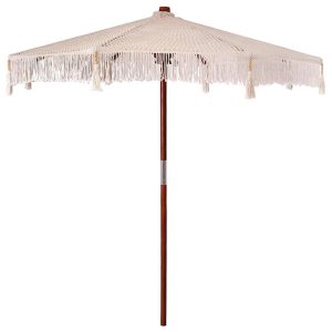 Parasol Makramowy Ogrodowy Kremowy Bambus 252.5 x 252.5 x 260 cm 938942 Parasol Makramowy Ogrodowy Kremowy Bambus 252.5 x 252.5 x 260 cm 938942