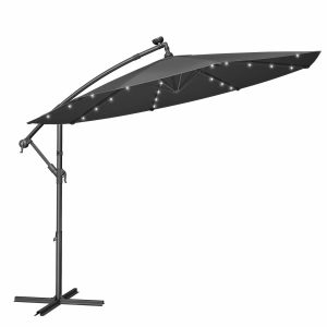 Parasol ogrodowy 3 m szary z LED solarnymi UPF 50+ owalny 300×260 cm 1021567