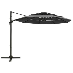 Parasol Ogrodowy Antracytowy Składany z Podstawą Na Taras Ogród 3×3 m 940601 Parasol Ogrodowy Antracytowy Składany z Podstawą Na Taras Ogród 3×3 m 940601