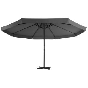 Parasol Ogrodowy Antracytowy Składany z Podstawą Na Taras Ogród 500 cm 940629 Parasol Ogrodowy Antracytowy Składany z Podstawą Na Taras Ogród 500 cm 940629