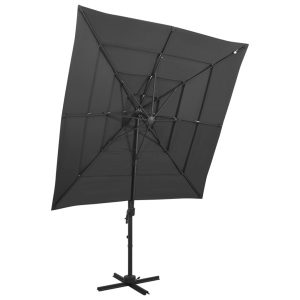 Parasol Ogrodowy Antracytowy z Podstawą Składany Na Taras Balkon 250×250 cm 941516 Parasol Ogrodowy Antracytowy z Podstawą Składany Na Taras Balkon 250×250 cm 941516