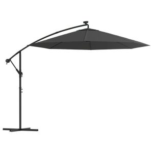 Parasol Ogrodowy Antracytowy z Podstawą Składany z Oświetleniem 300 cm 938861 Parasol Ogrodowy Antracytowy z Podstawą Składany z Oświetleniem 300 cm 938861