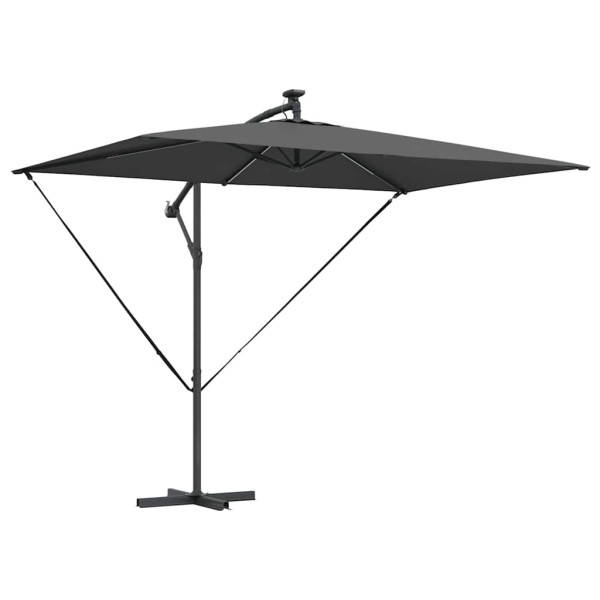Parasol Ogrodowy Antracytowy z Podstawą Składany z Oświetleniem 941502