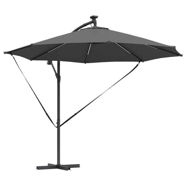 Parasol Ogrodowy Antracytowy z Podstawą Składany z Oświetleniem 940702